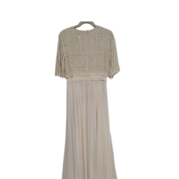 NWT MAC DUGGAL 9180 Nude Chiffon Gown Fully Beaded 1/4 Sleeve Top Size 20 Glam - Picture 9 of 11